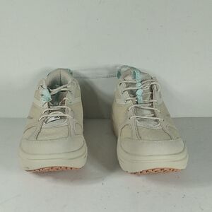 Hoka One One Beige Cream Sneakers with Light Aqua Accents